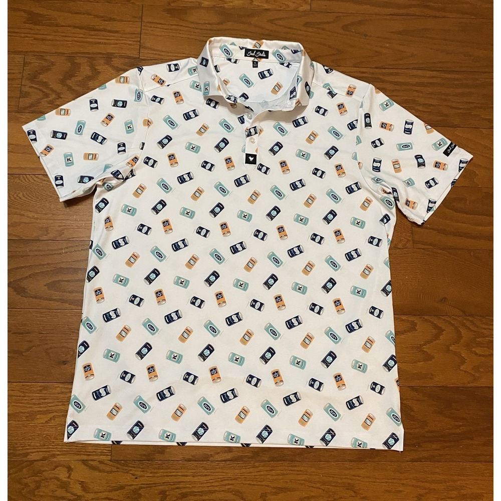 Bad Birdie Core Short Sleeve White Golf Polo "Crushable" Beer Can Men's Size XL